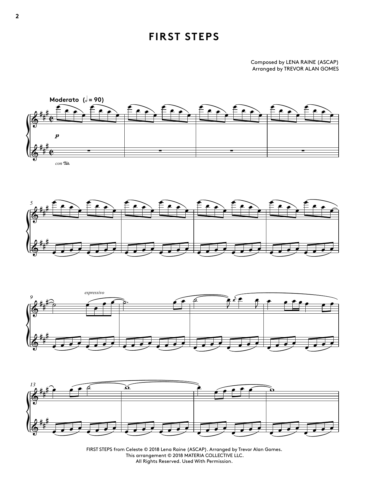 Download Lena Raine First Steps (from Celeste Piano Collections) (arr. Trevor Alan Gomes) Sheet Music and learn how to play Piano Solo PDF digital score in minutes