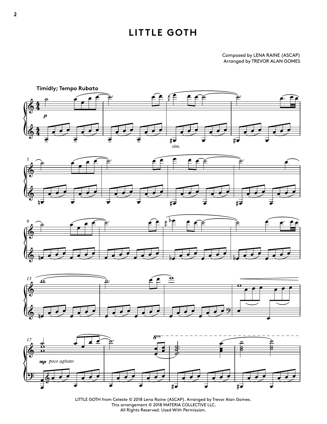 Download Lena Raine Little Goth (from Celeste Piano Collections) (arr. Trevor Alan Gomes) Sheet Music and learn how to play Piano Solo PDF digital score in minutes