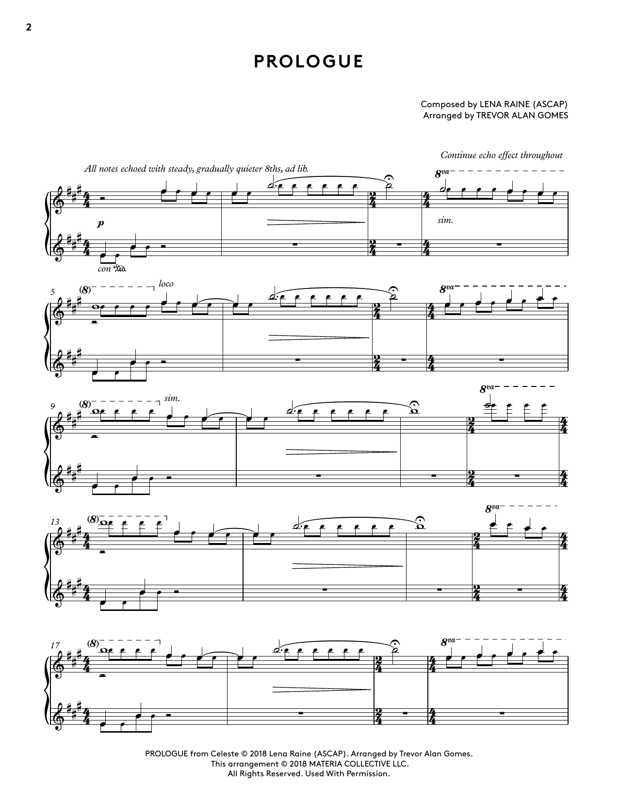 Download Lena Raine Prologue (from Celeste Piano Collections) (arr. Trevor Alan Gomes) Sheet Music and learn how to play Piano Solo PDF digital score in minutes