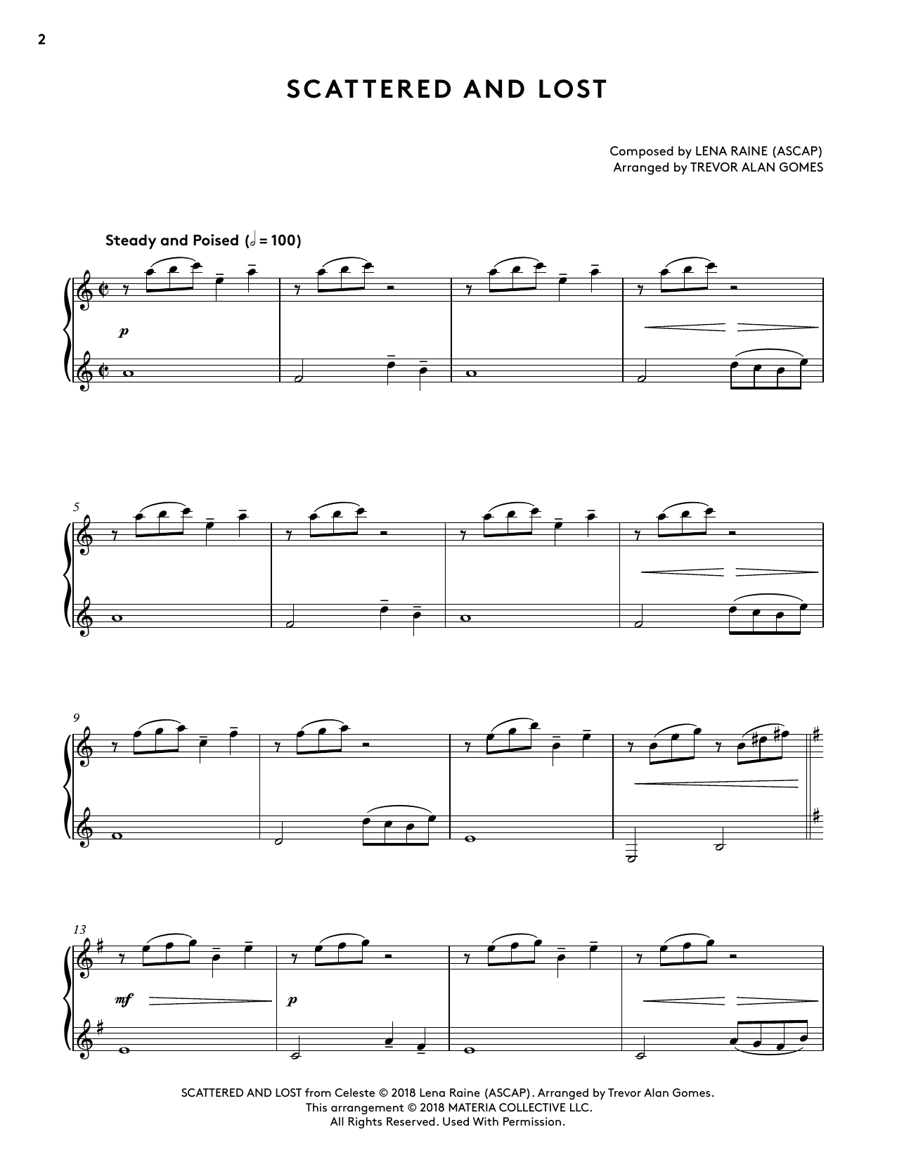 Download Lena Raine Scattered And Lost (from Celeste Piano Collections) (arr. Trevor Alan Gomes) Sheet Music and learn how to play Piano Solo PDF digital score in minutes