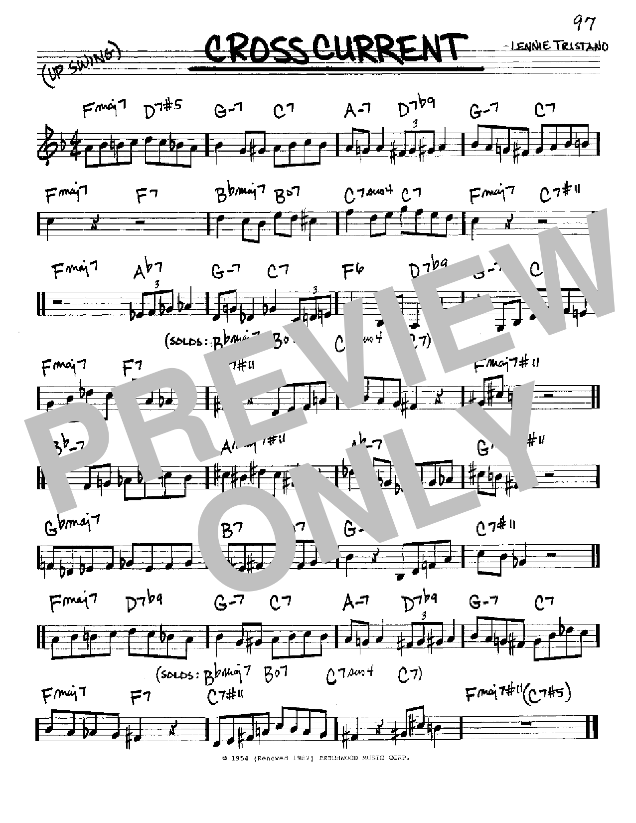 Download Lennie Tristano Crosscurrent Sheet Music and learn how to play Real Book - Melody & Chords - Bass Clef Instruments PDF digital score in minutes