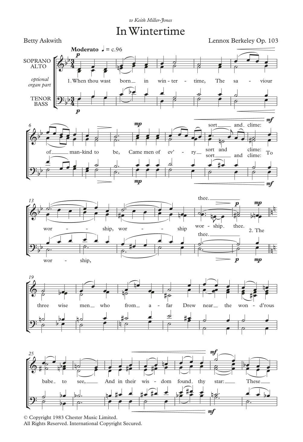 Download Lennox Berkeley In Wintertime Sheet Music and learn how to play SATB Choir PDF digital score in minutes