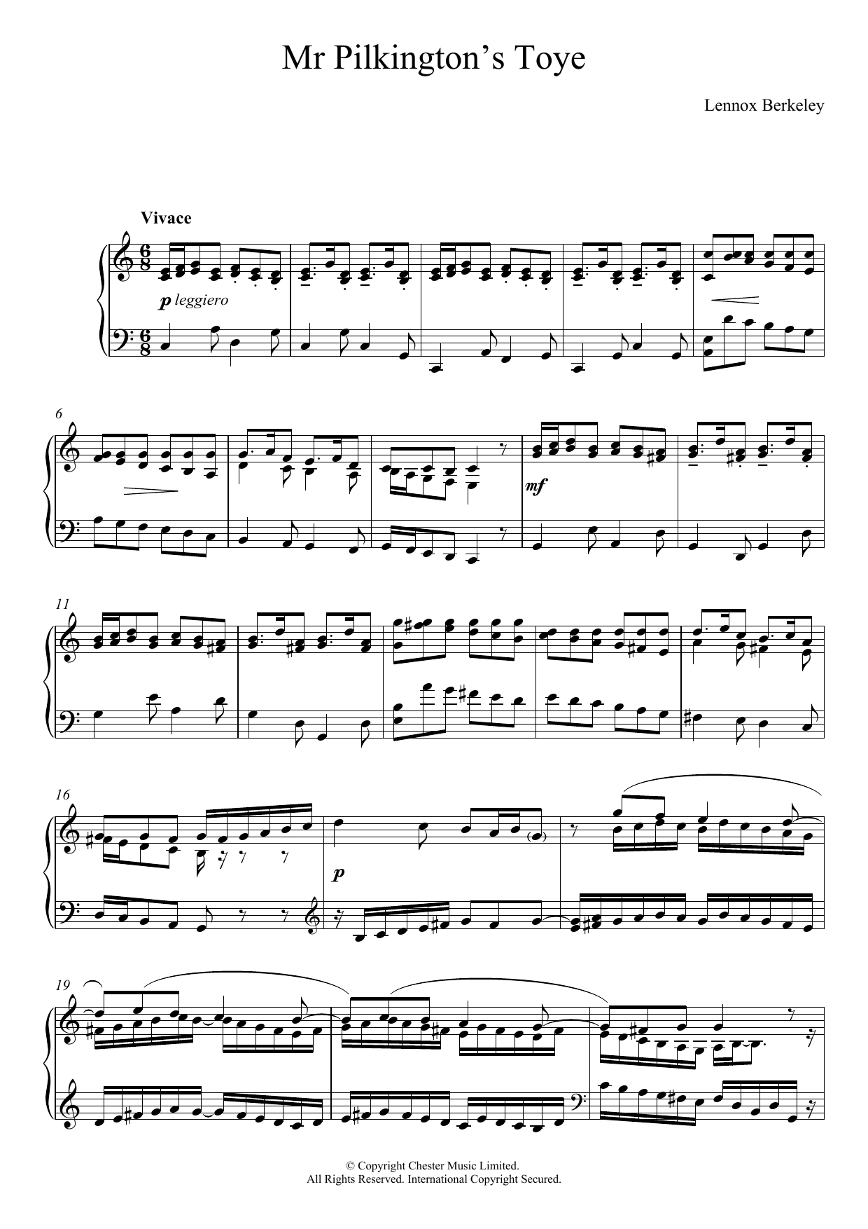 Download Lennox Berkeley Mr. Pilkington's Toye Sheet Music and learn how to play Piano PDF digital score in minutes