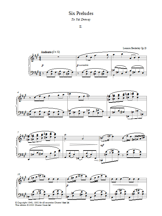 Download Lennox Berkeley Prelude No. 2 (from Six Preludes) Sheet Music and learn how to play Piano PDF digital score in minutes