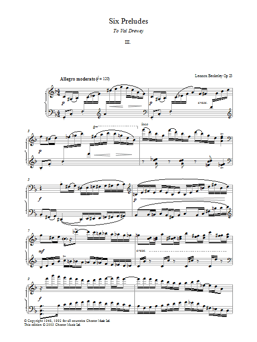 Download Lennox Berkeley Prelude No. 3 (from Six Preludes) Sheet Music and learn how to play Piano PDF digital score in minutes