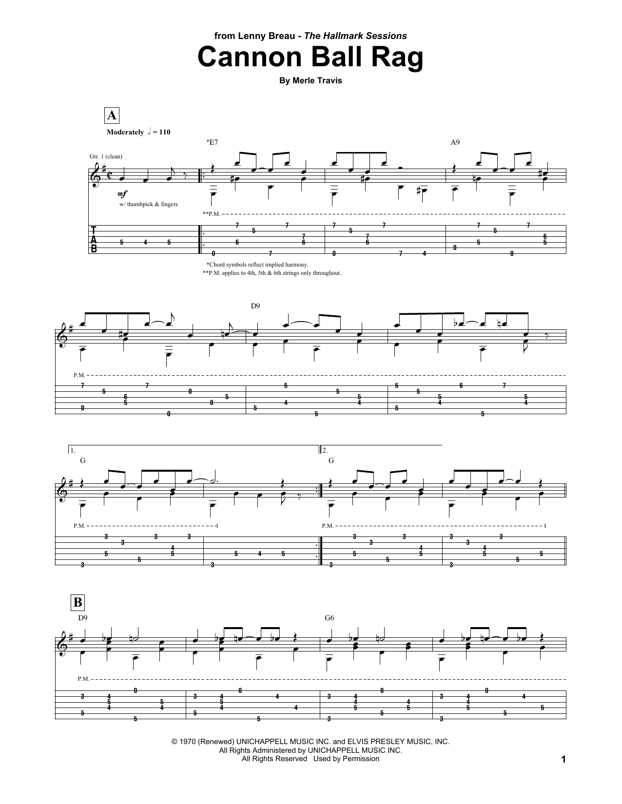 Download Lenny Breau Cannon Ball Rag Sheet Music and learn how to play Guitar Tab PDF digital score in minutes