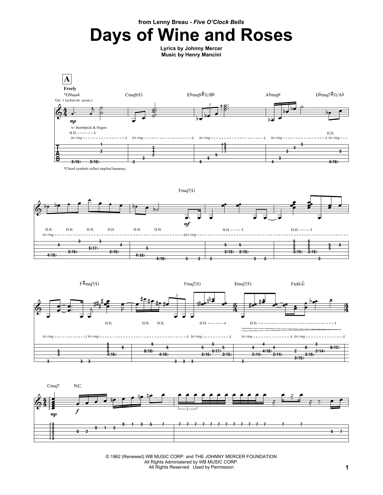 Download Lenny Breau Days Of Wine And Roses Sheet Music and learn how to play Guitar Tab PDF digital score in minutes