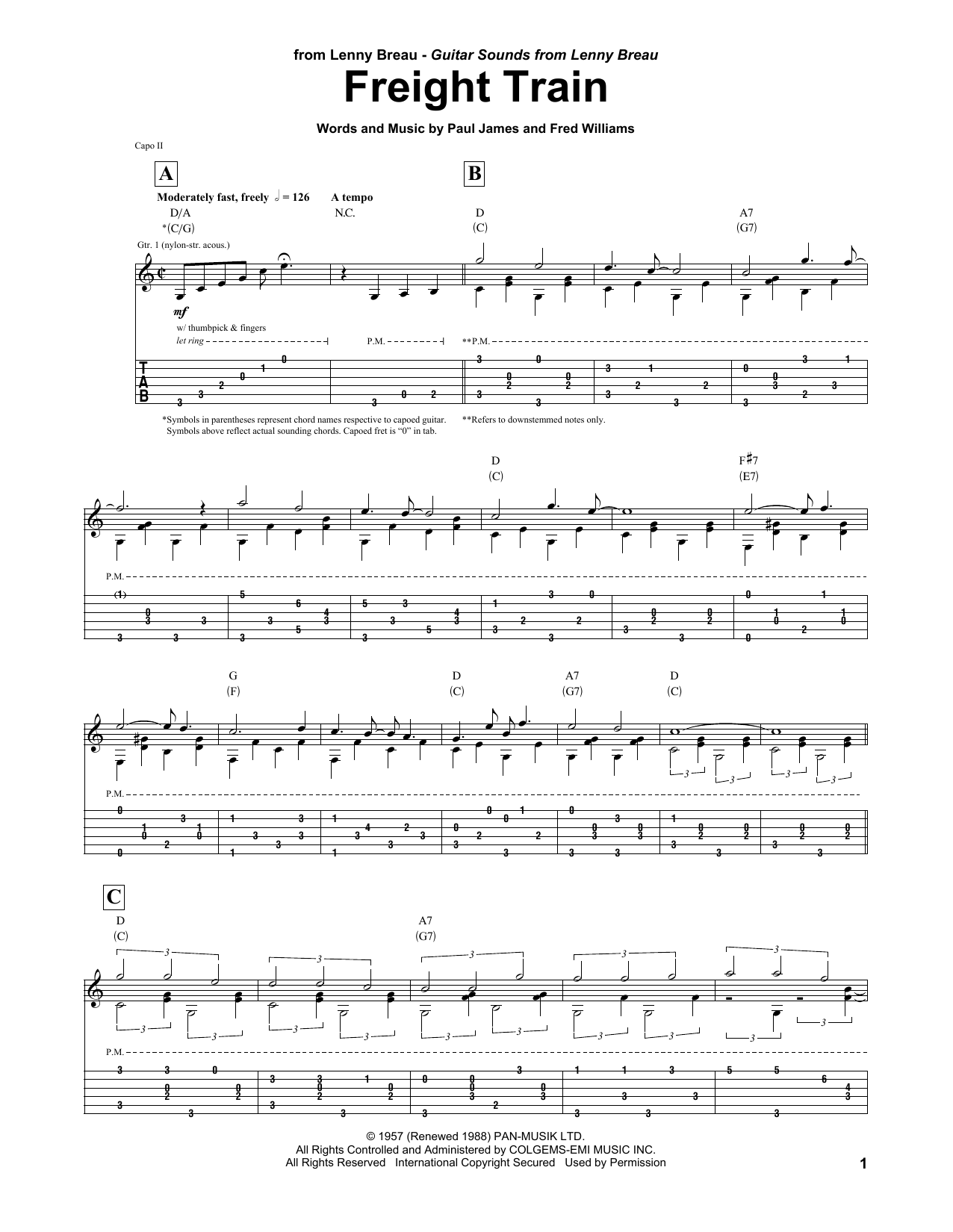 Download Lenny Breau Freight Train Sheet Music and learn how to play Guitar Tab PDF digital score in minutes