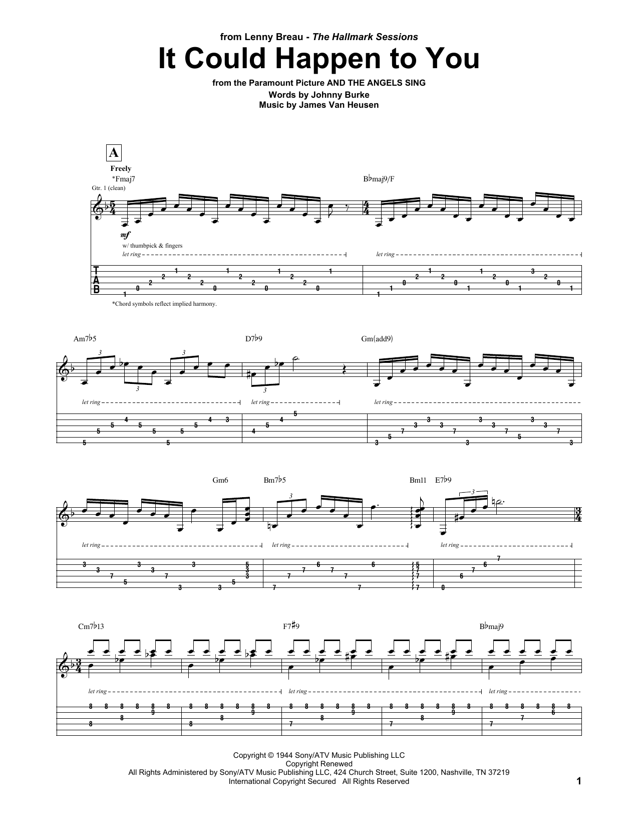 Download Lenny Breau It Could Happen To You Sheet Music and learn how to play Guitar Tab PDF digital score in minutes