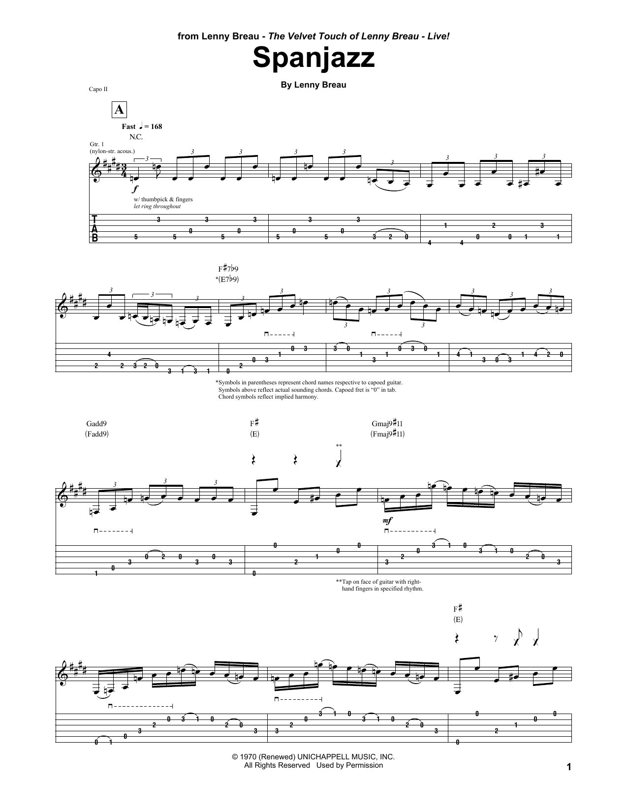 Download Lenny Breau Spanjazz Sheet Music and learn how to play Guitar Tab PDF digital score in minutes