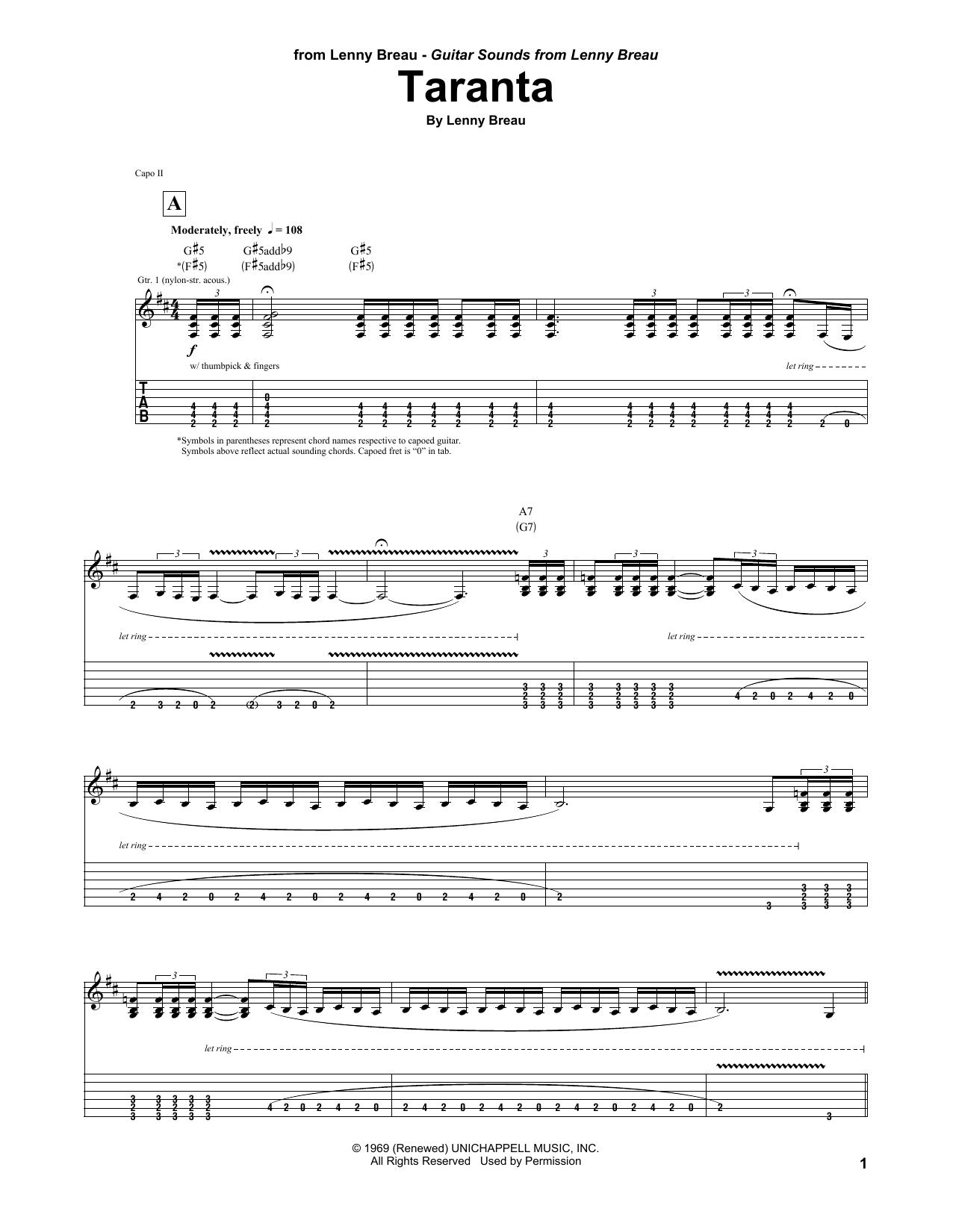 Download Lenny Breau Taranta Sheet Music and learn how to play Guitar Tab PDF digital score in minutes