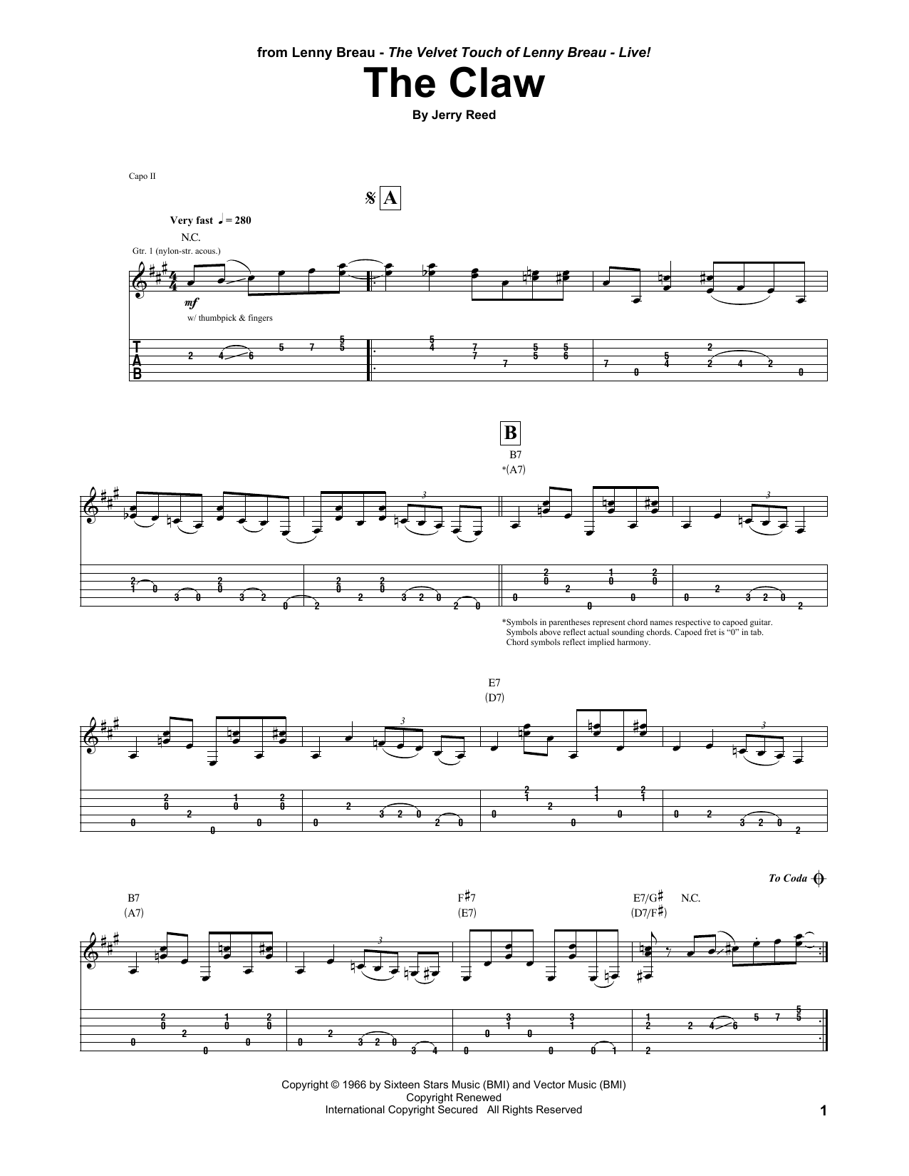Download Lenny Breau The Claw Sheet Music and learn how to play Guitar Tab PDF digital score in minutes