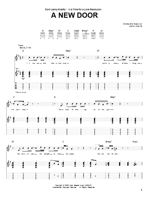 Download Lenny Kravitz A New Door Sheet Music and learn how to play Guitar Tab PDF digital score in minutes