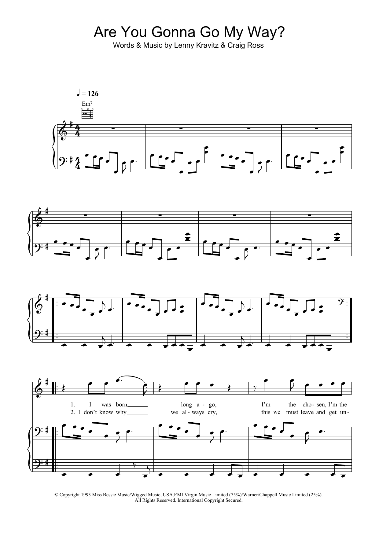 Download Lenny Kravitz Are You Gonna Go My Way? Sheet Music and learn how to play Piano, Vocal & Guitar PDF digital score in minutes