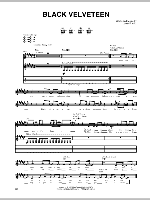 Download Lenny Kravitz Black Velveteen Sheet Music and learn how to play Guitar Tab PDF digital score in minutes