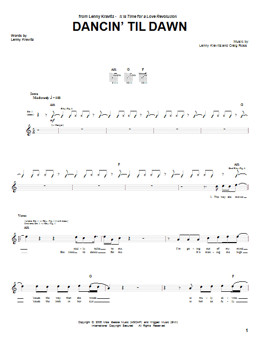 Download Lenny Kravitz Dancin' Til Dawn Sheet Music and learn how to play Guitar Tab PDF digital score in minutes