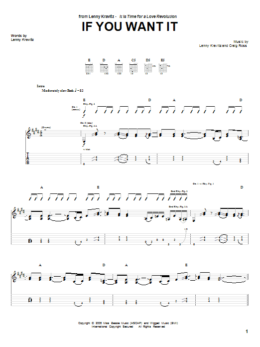 Download Lenny Kravitz If You Want It Sheet Music and learn how to play Guitar Tab PDF digital score in minutes
