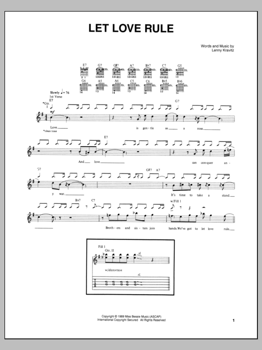 Download Lenny Kravitz Let Love Rule Sheet Music and learn how to play Guitar Tab PDF digital score in minutes