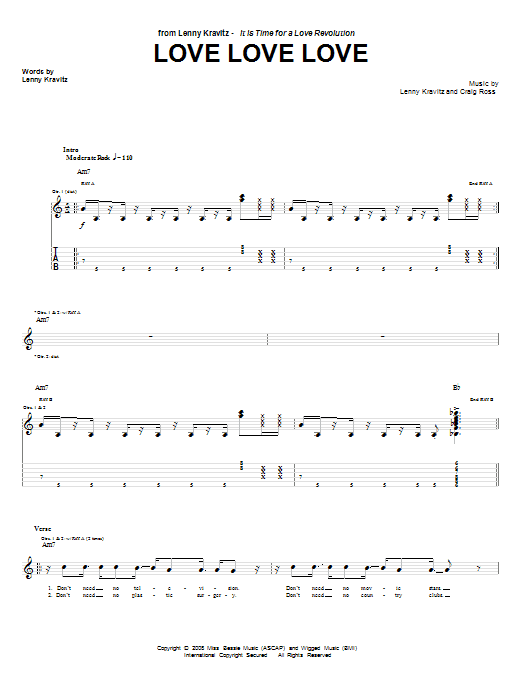 Download Lenny Kravitz Love Love Love Sheet Music and learn how to play Guitar Tab PDF digital score in minutes