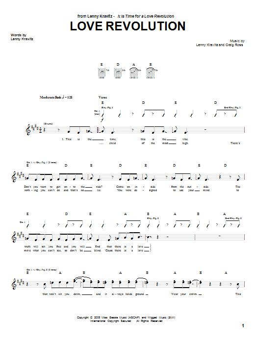 Download Lenny Kravitz Love Revolution Sheet Music and learn how to play Guitar Tab PDF digital score in minutes