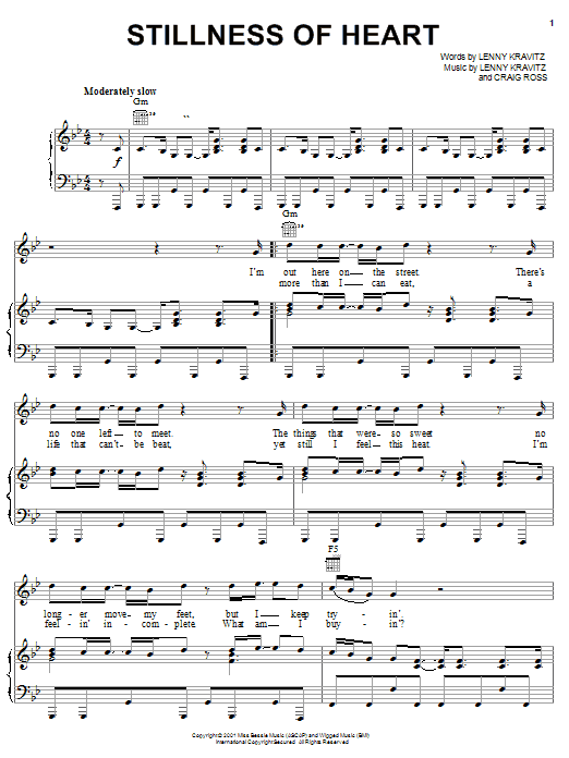Download Lenny Kravitz Stillness Of Heart Sheet Music and learn how to play Piano, Vocal & Guitar (Right-Hand Melody) PDF digital score in minutes