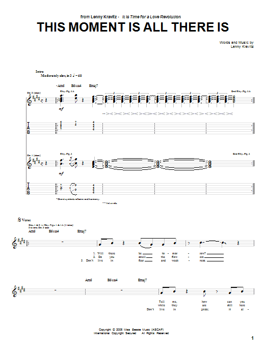 Download Lenny Kravitz This Moment Is All There Is Sheet Music and learn how to play Guitar Tab PDF digital score in minutes