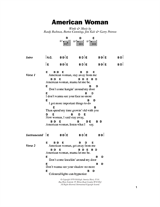 Download Lenny Kravitz American Woman Sheet Music and learn how to play Lyrics & Chords PDF digital score in minutes