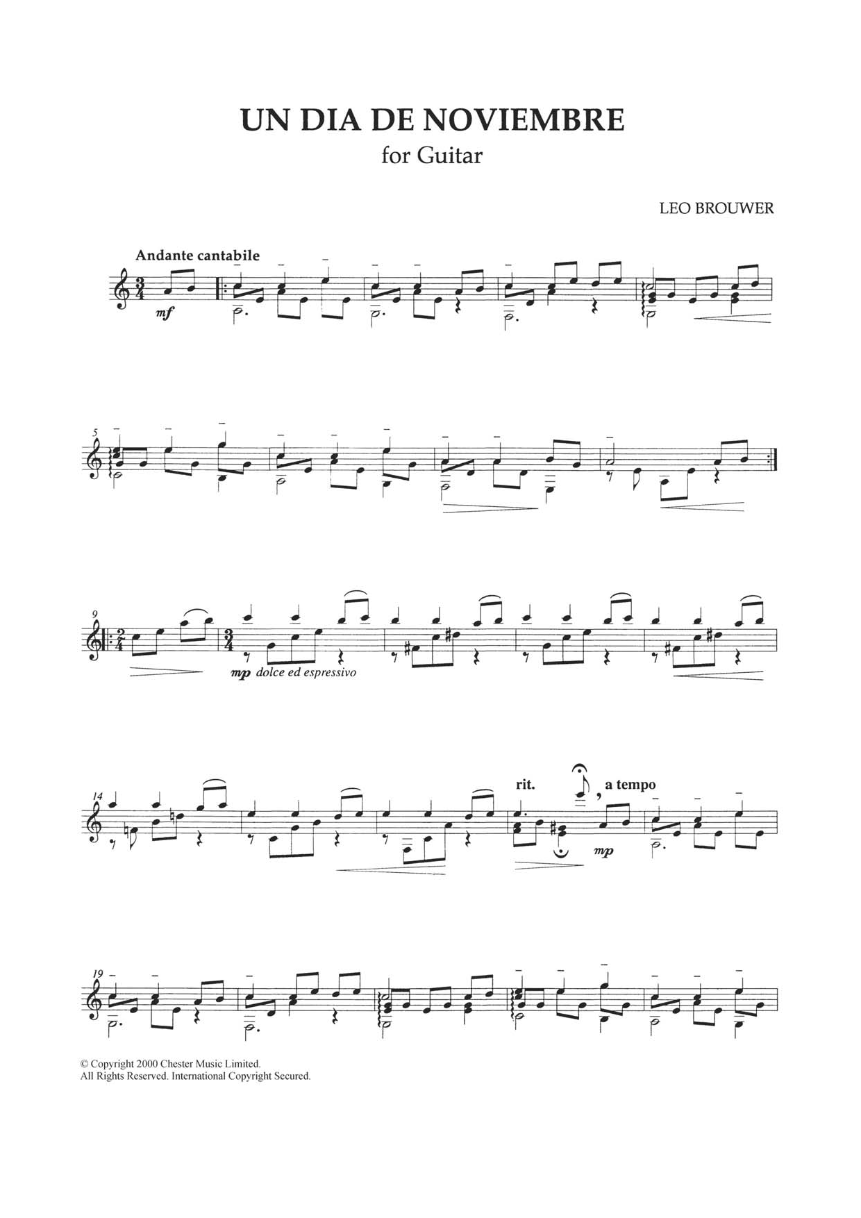 Download Leo Brouwer Un Dia De Noviembre Sheet Music and learn how to play Guitar PDF digital score in minutes