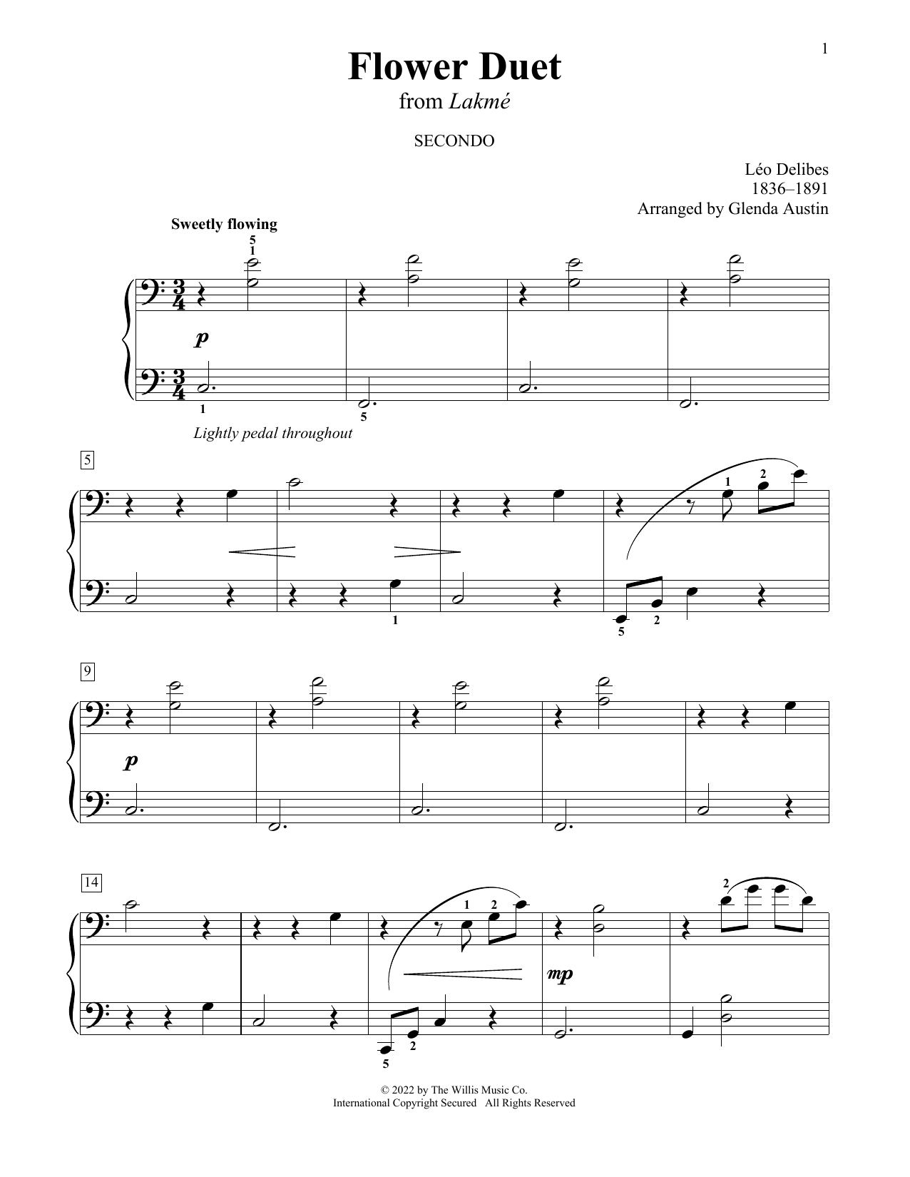 Download Leo Delibes Flower Duet (from Lakmé) (arr. Glenda Austin) Sheet Music and learn how to play Piano Duet PDF digital score in minutes