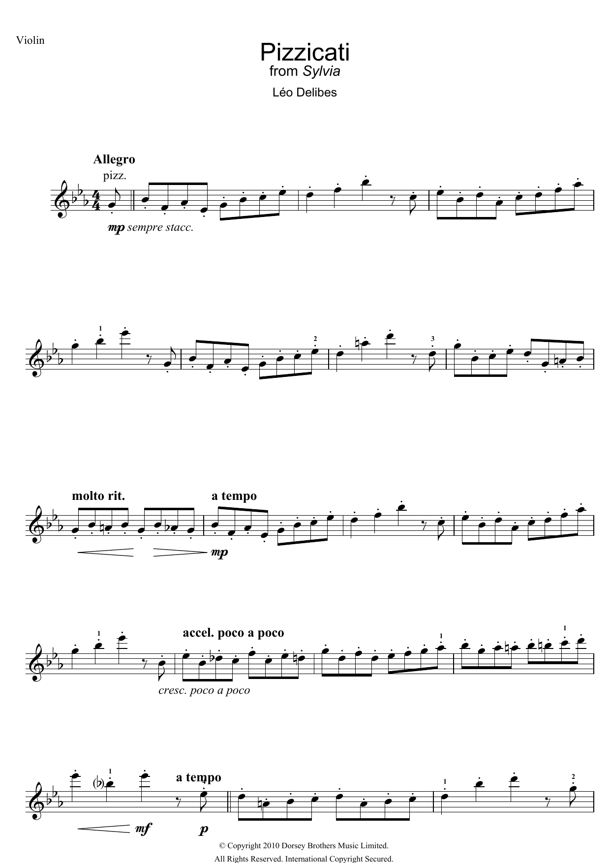 Download Leo Delibes Pizzicati (from Sylvia) Sheet Music and learn how to play Violin PDF digital score in minutes
