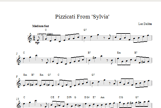 Download Leo Delibes Pizzicati From Sylvia Sheet Music and learn how to play Melody Line & Chords PDF digital score in minutes