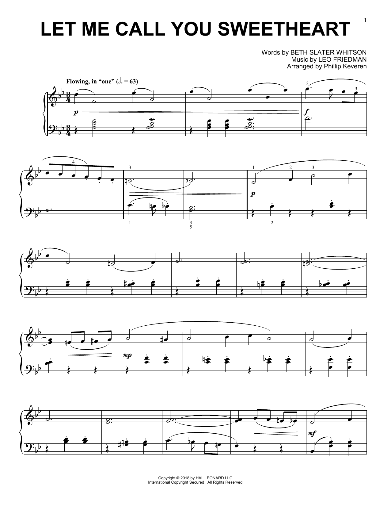 Download Leo Friedman Let Me Call You Sweetheart [Jazz version] (arr. Phillip Keveren) Sheet Music and learn how to play Piano Solo PDF digital score in minutes