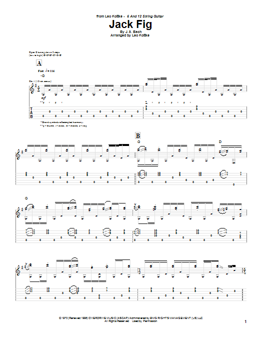 Download Leo Kottke Jack Fig Sheet Music and learn how to play Guitar Tab PDF digital score in minutes