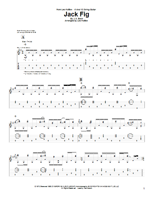 Download Leo Kottke Jack Fig Sheet Music and learn how to play Solo Guitar PDF digital score in minutes