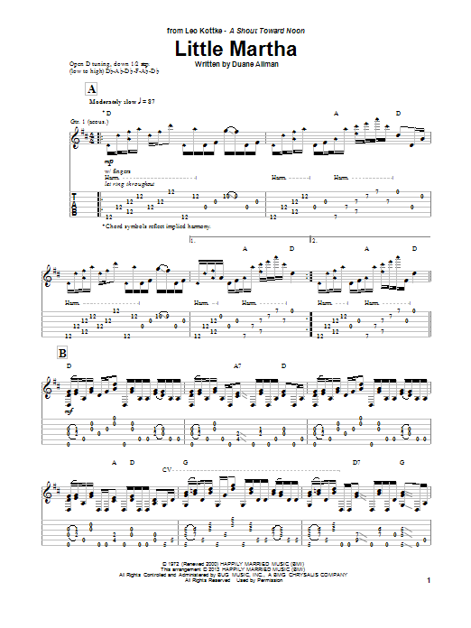 Download Leo Kottke Little Martha Sheet Music and learn how to play Guitar Tab PDF digital score in minutes