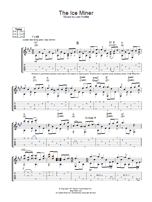 Download Leo Kottke The Ice Miner Sheet Music and learn how to play Guitar Tab PDF digital score in minutes