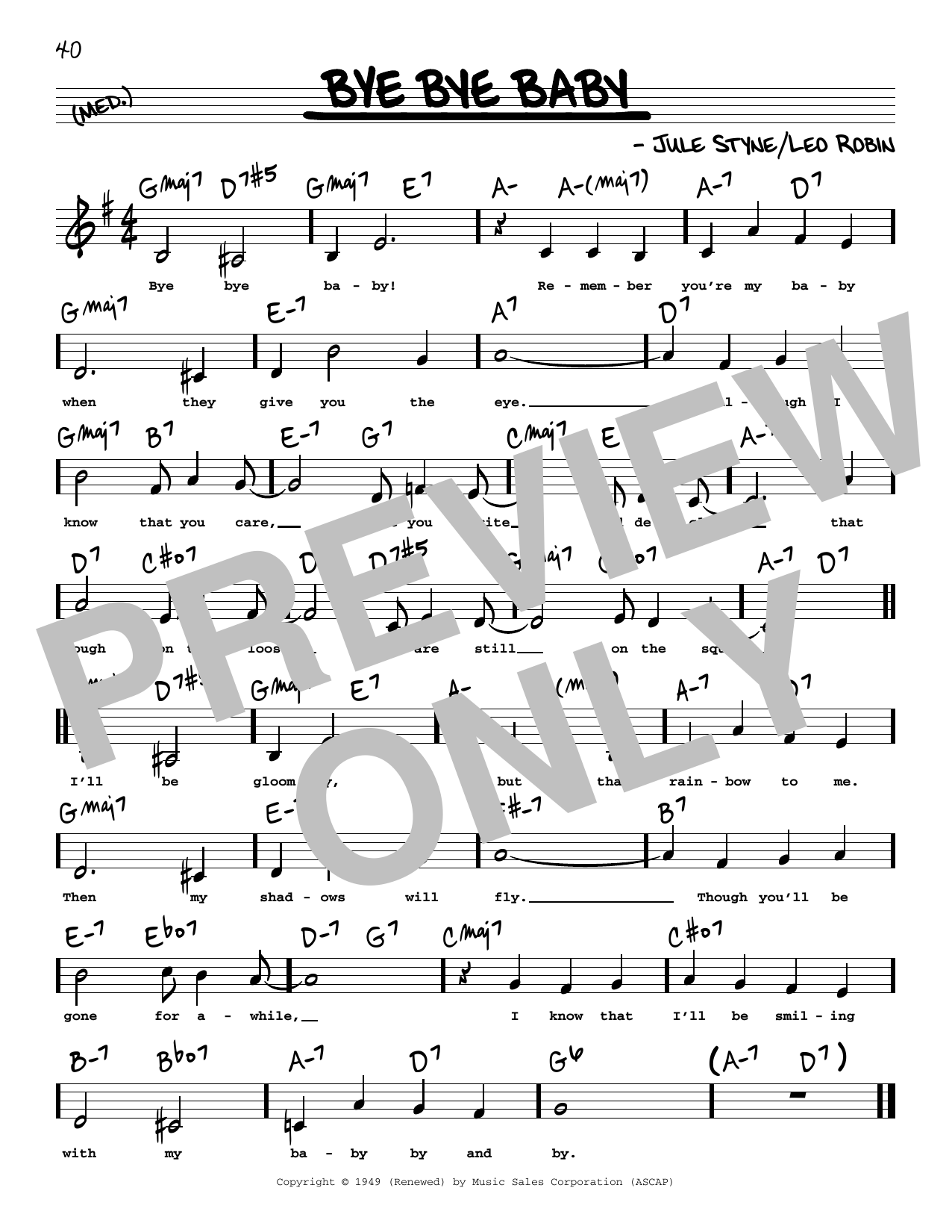 Download Leo Robin Bye Bye Baby (Low Voice) Sheet Music and learn how to play Real Book – Melody, Lyrics & Chords PDF digital score in minutes