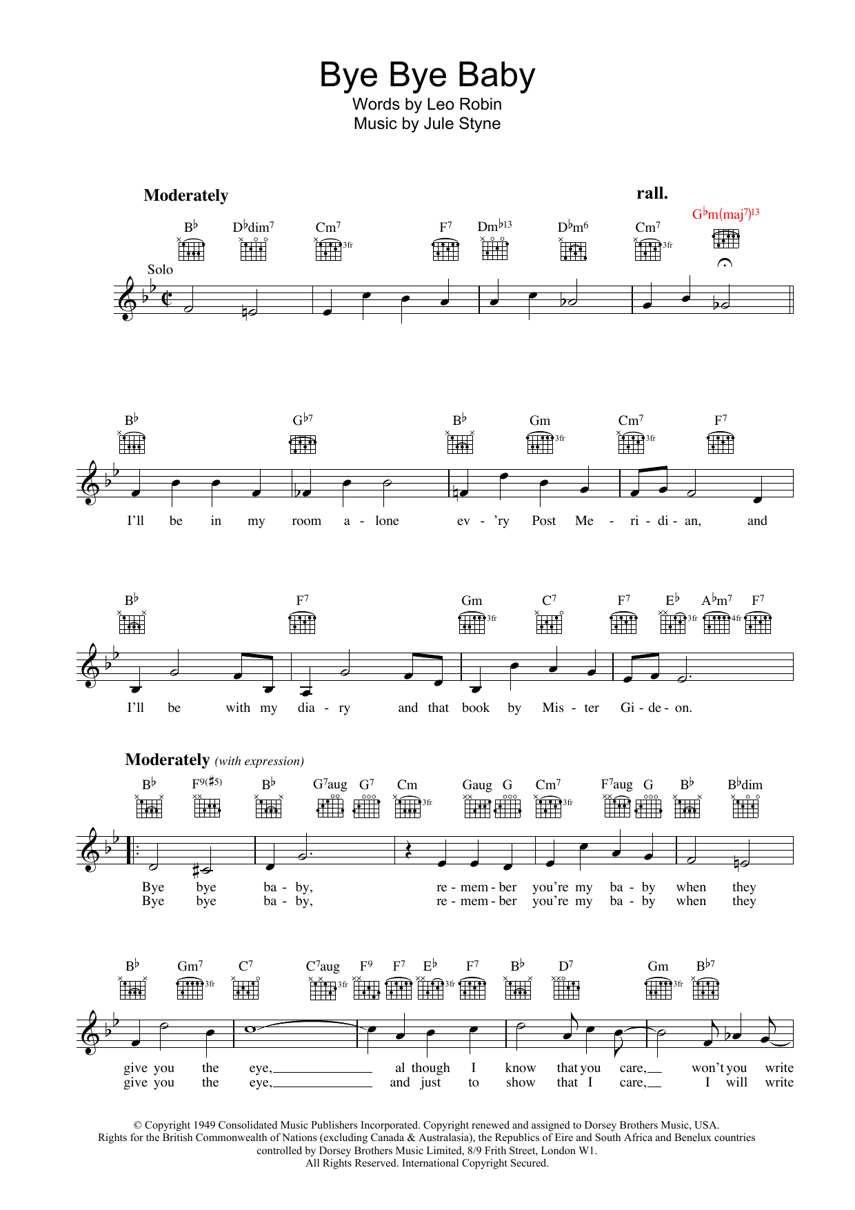 Download Leo Robin Bye Bye Baby Sheet Music and learn how to play Lead Sheet / Fake Book PDF digital score in minutes