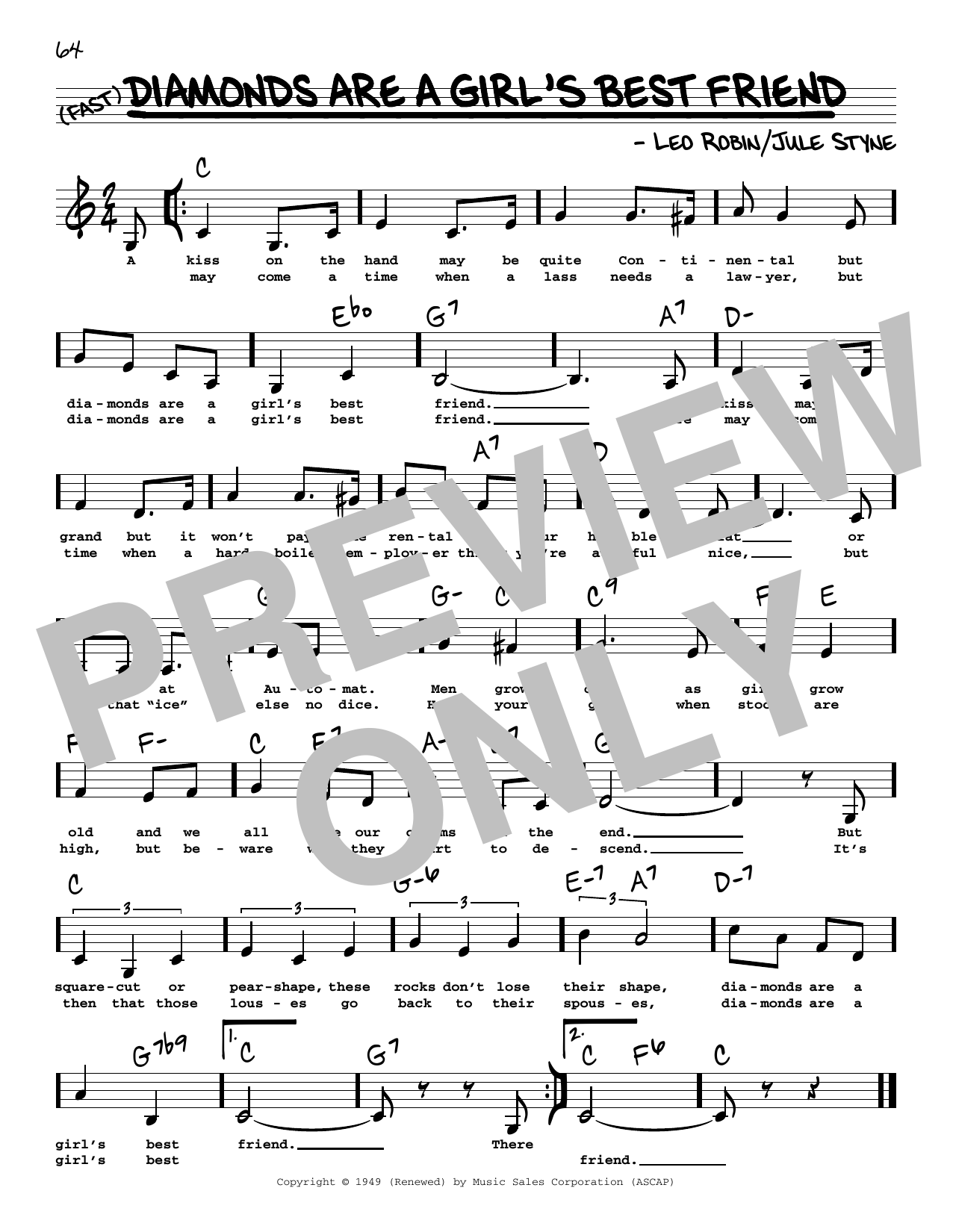 Download Leo Robin Diamonds Are A Girl's Best Friend (Low Voice) Sheet Music and learn how to play Real Book – Melody, Lyrics & Chords PDF digital score in minutes