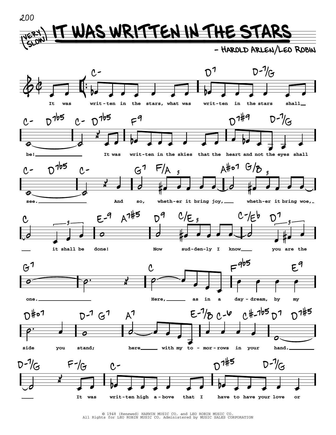 Download Leo Robin It Was Written In The Stars (Low Voice) Sheet Music and learn how to play Real Book – Melody, Lyrics & Chords PDF digital score in minutes