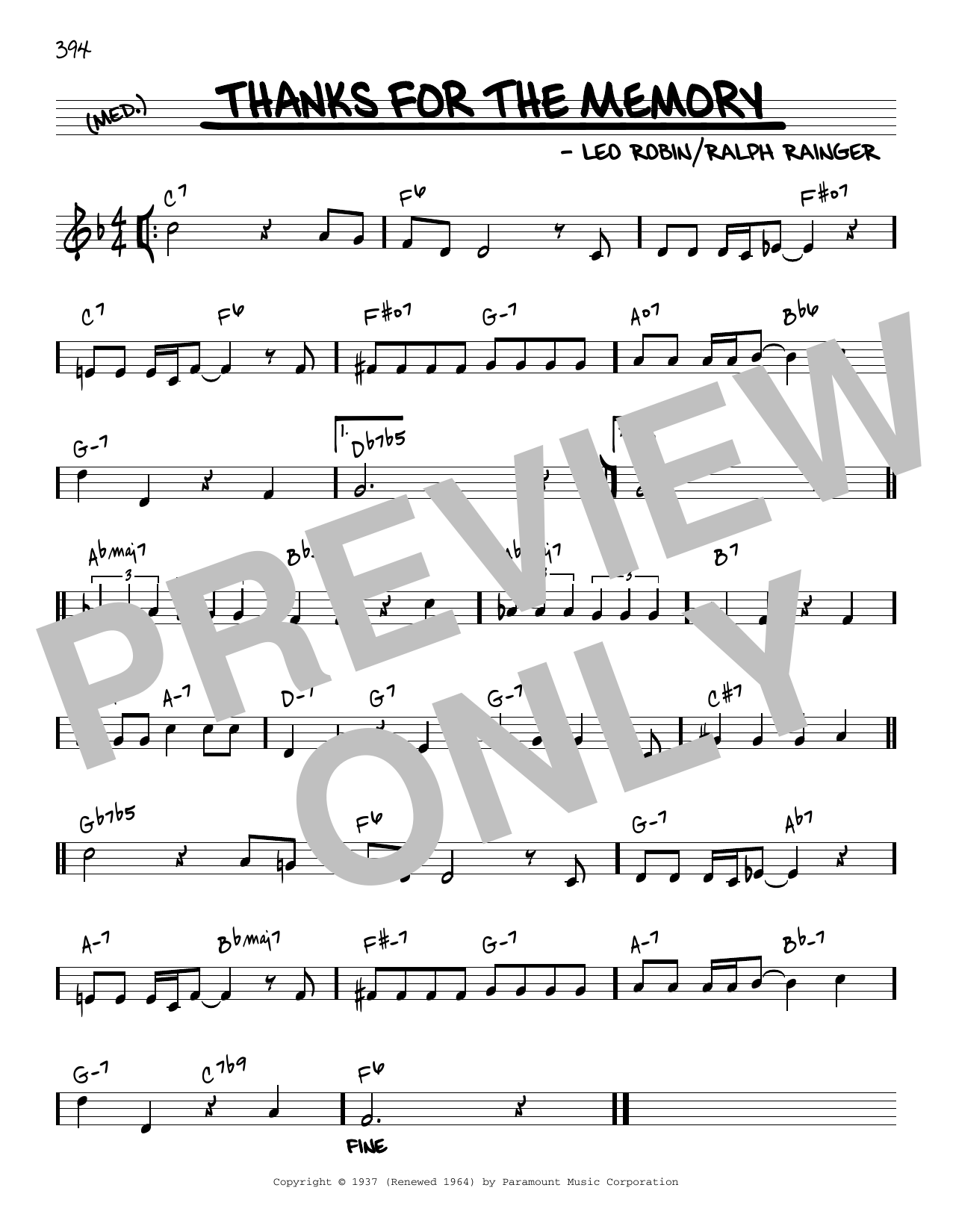 Download Leo Robin Thanks For The Memory [Reharmonized version] (arr. Jack Grassel) Sheet Music and learn how to play Real Book – Melody & Chords PDF digital score in minutes