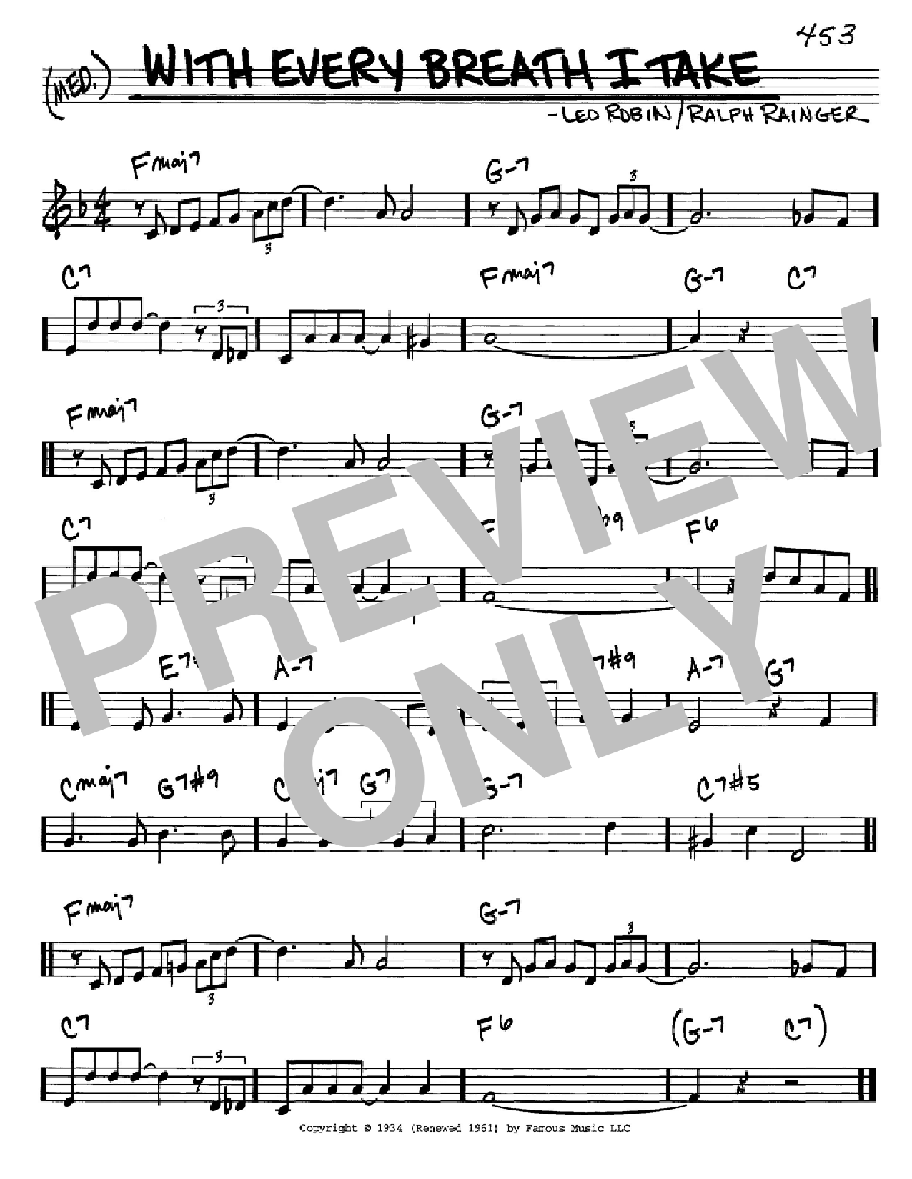 Download Leo Robin With Every Breath I Take Sheet Music and learn how to play Real Book - Melody & Chords - C Instruments PDF digital score in minutes