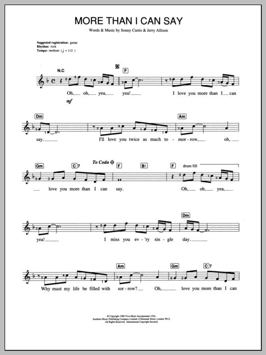 Download Leo Sayer More Than I Can Say Sheet Music and learn how to play Keyboard PDF digital score in minutes