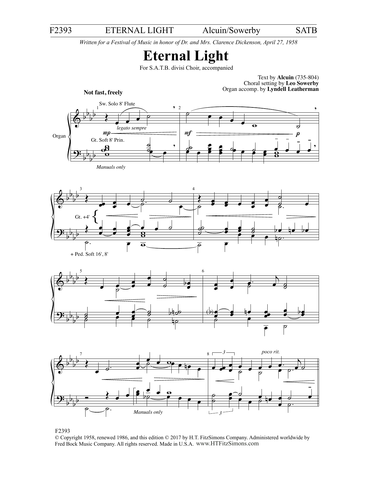 Download Leo Sowerby Eternal Light Sheet Music and learn how to play SATB Choir PDF digital score in minutes