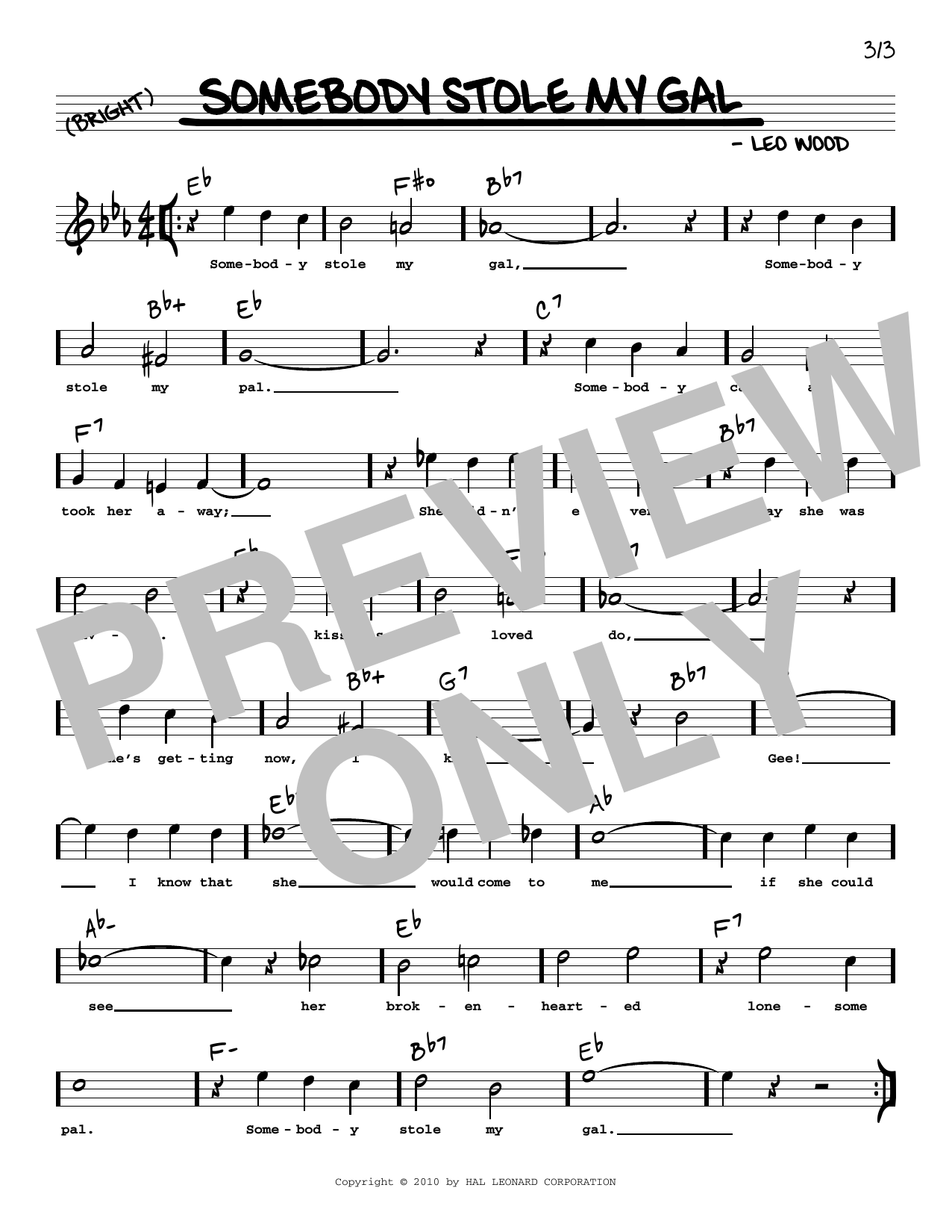 Download Leo Wood Somebody Stole My Gal (arr. Robert Rawlins) Sheet Music and learn how to play Real Book – Melody, Lyrics & Chords PDF digital score in minutes