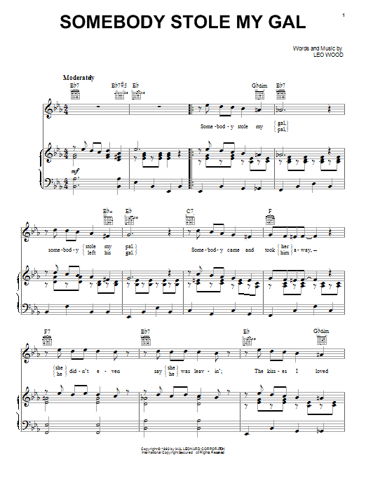 Download Benny Goodman Somebody Stole My Gal Sheet Music and learn how to play Easy Piano PDF digital score in minutes