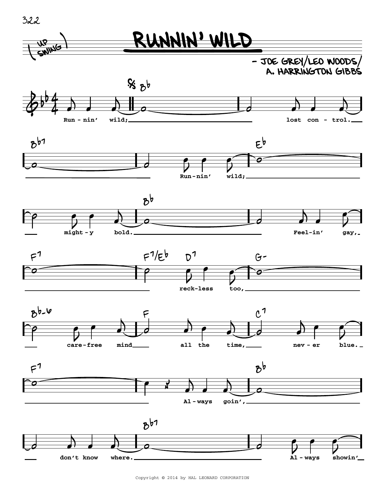 Download Leo Woods Runnin' Wild (High Voice) Sheet Music and learn how to play Real Book – Melody, Lyrics & Chords PDF digital score in minutes
