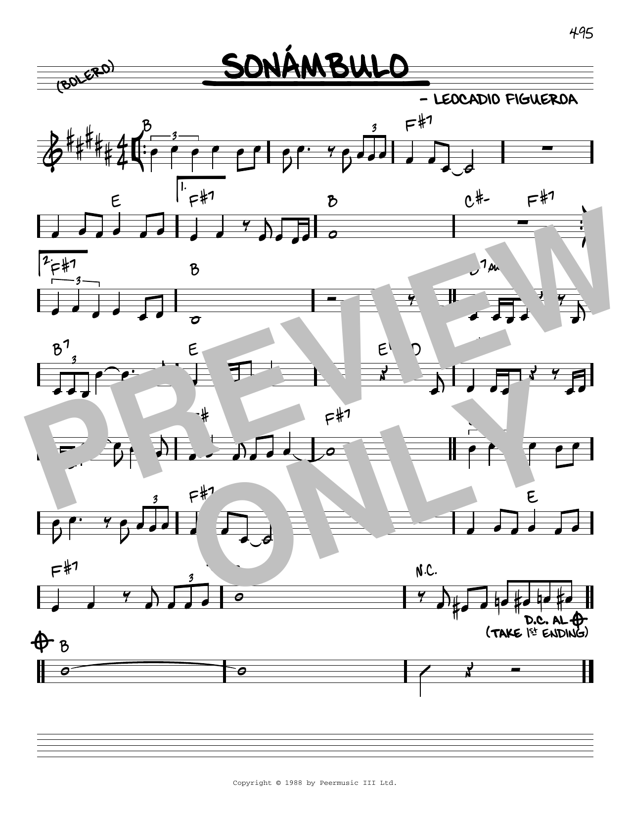 Download Leocadio Figueroa Sonambulo Sheet Music and learn how to play Real Book – Melody & Chords PDF digital score in minutes