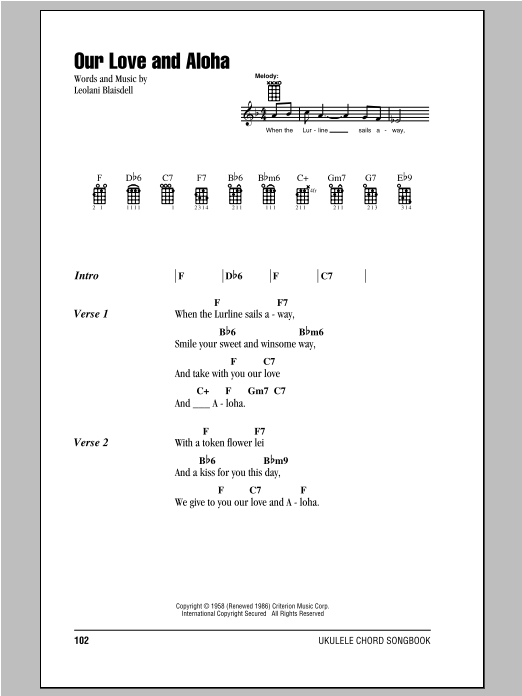 Download Leolani Blaisdell Our Love And Aloha Sheet Music and learn how to play Ukulele PDF digital score in minutes