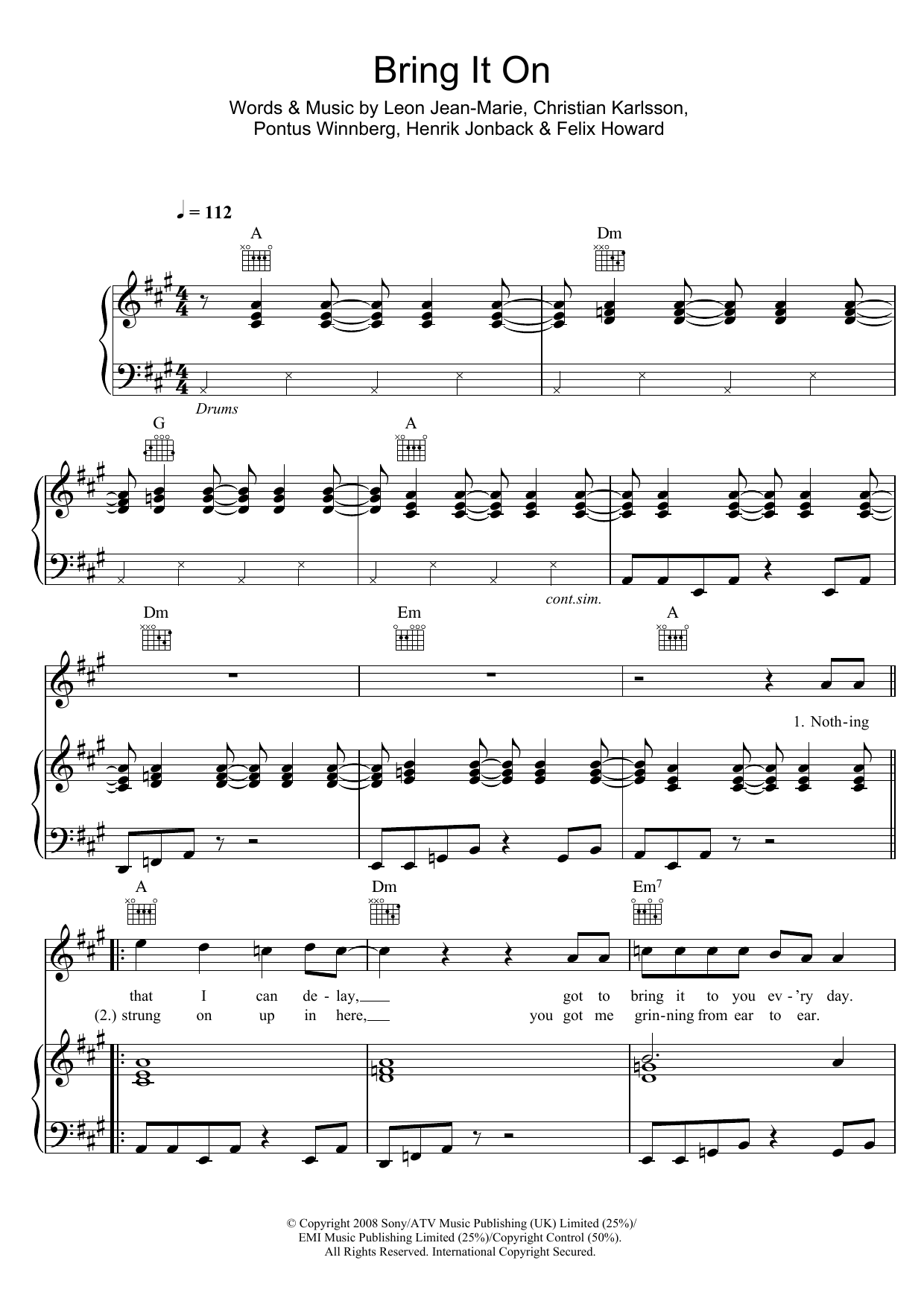 Download Leon Jean-Marie Bring It On Sheet Music and learn how to play Piano, Vocal & Guitar PDF digital score in minutes